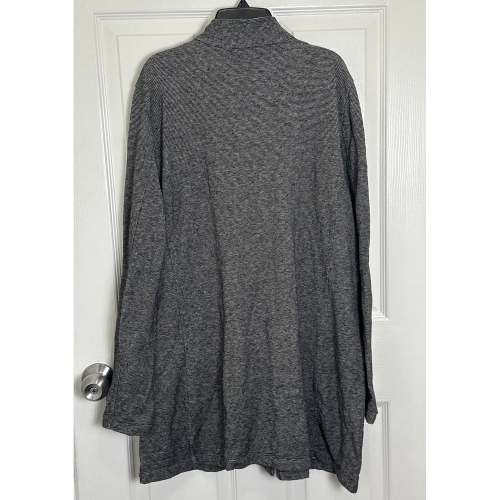 EILEEN FISHER Charcoal Gray Organic Cotton Hemp Microstripe Long‎ Jacket Large - Picture 2 of 8